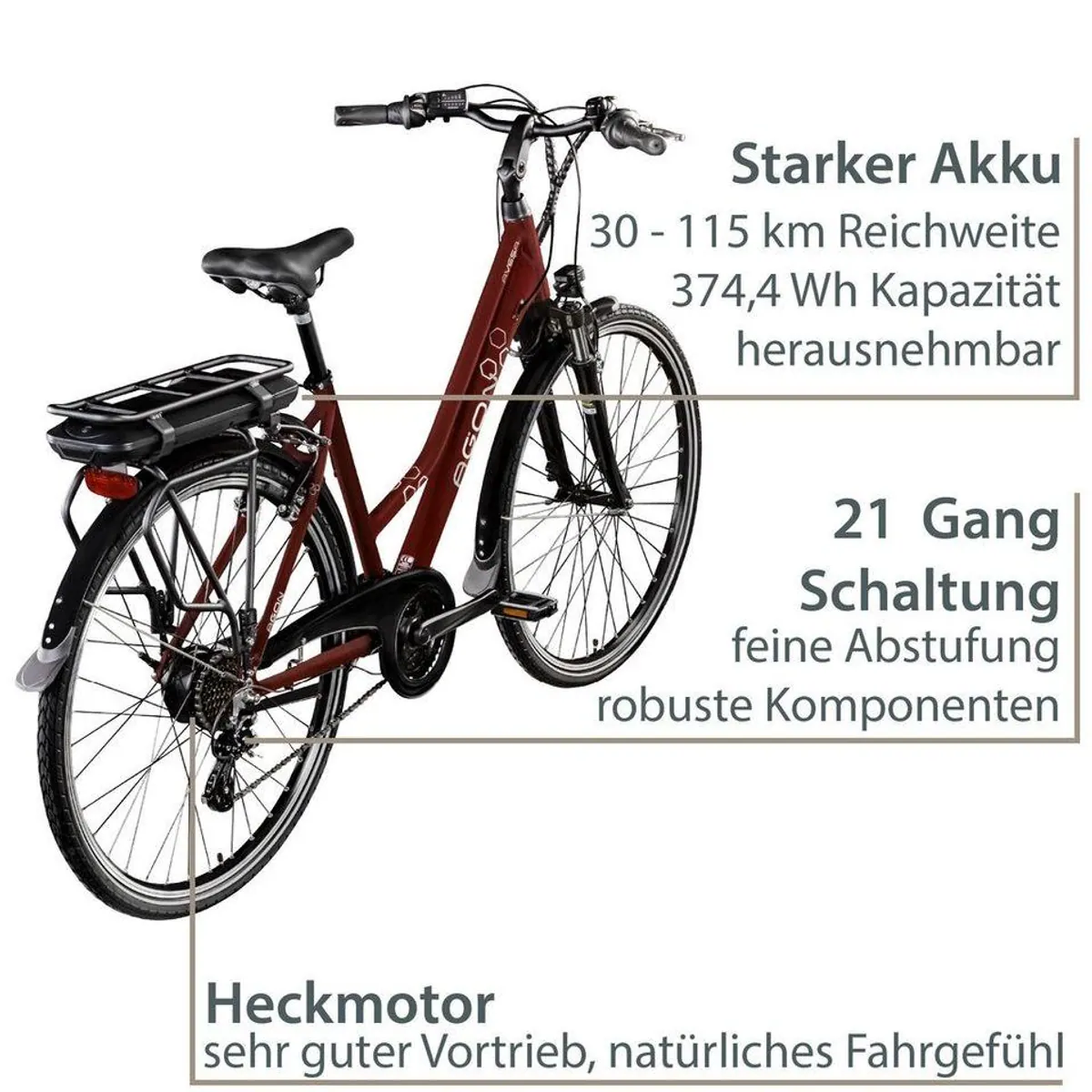 Agon Avesa E-Bike Trekkingrad, 21-Gang-Kettenschaltung, 374 Wh Akku — Komfort und Vielseitigkeit 2