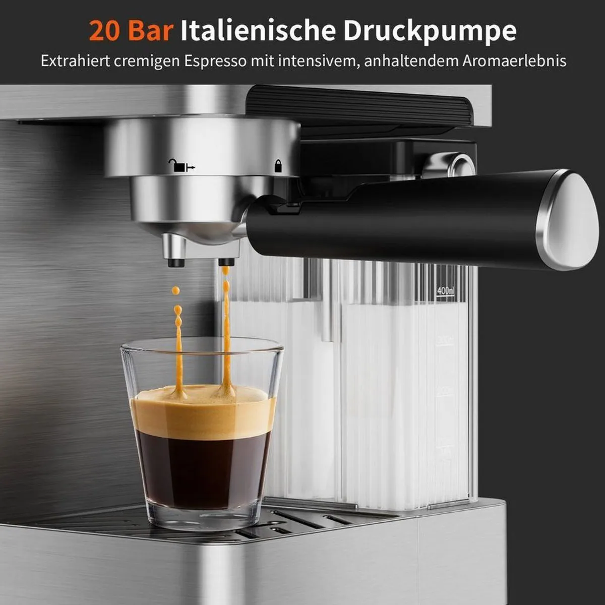 Airmsen Espressomaschine 20 Bar, automatischer Milchaufschäumer, Doppelkessel, Edelstahl — für vollmundigen Genuss 4
