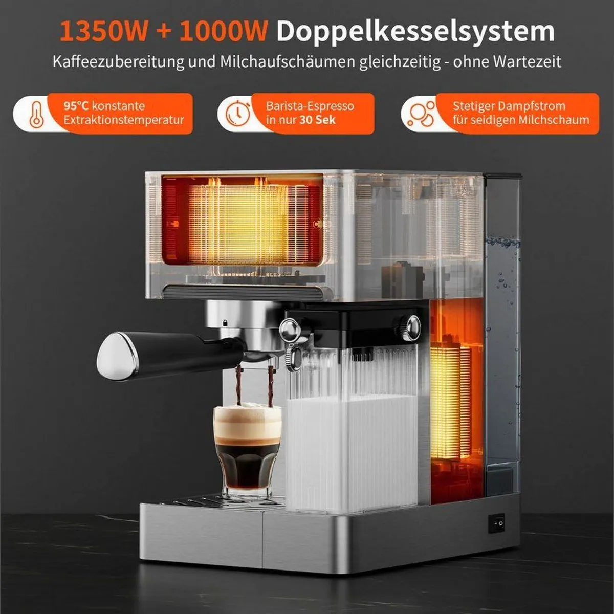 Airmsen Espressomaschine 20 Bar, automatischer Milchaufschäumer, Doppelkessel, Edelstahl — für vollmundigen Genuss 5