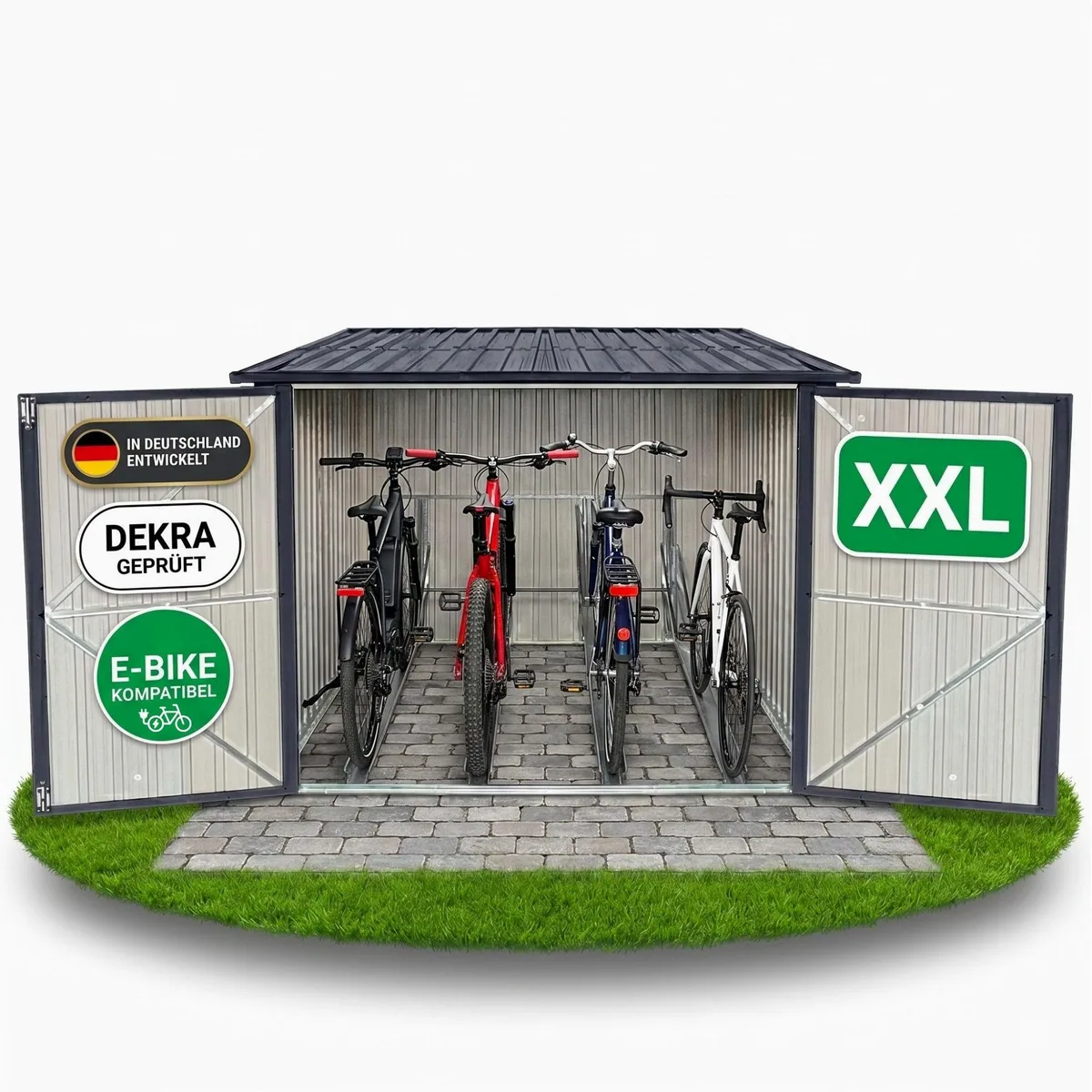 Albatros International Gerätehaus Premium Fahrradgarage, robust, abschließbar, wetterfest — BxT: 203x229 cm