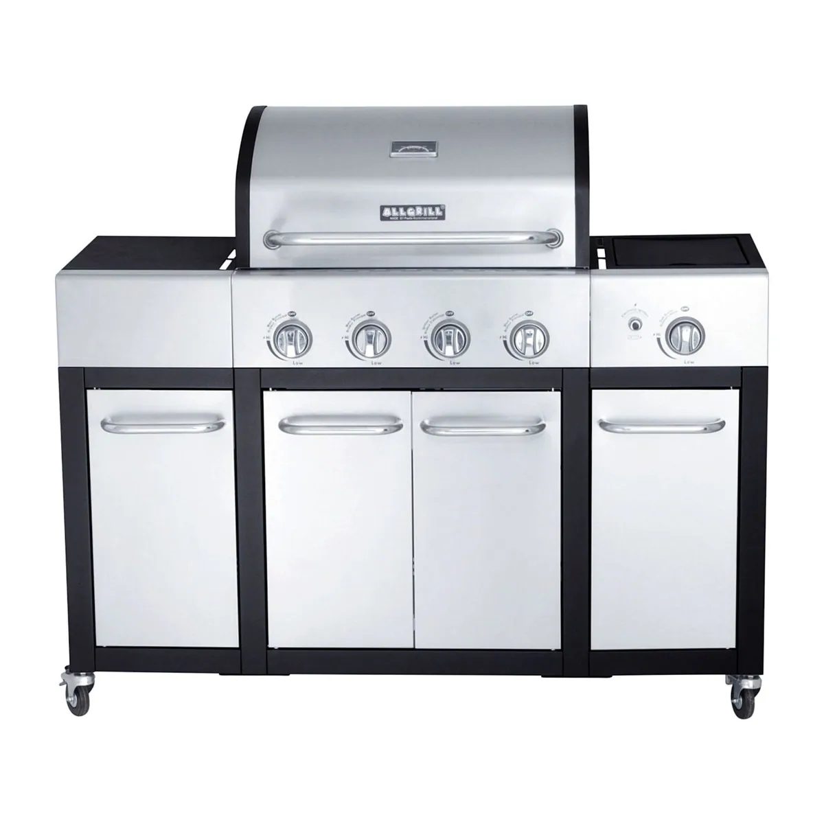 All Grill Basic-Line Major Gasgrill, 4 Brenner, integrierter Seitenkocher, pulverbeschichteter Stahl