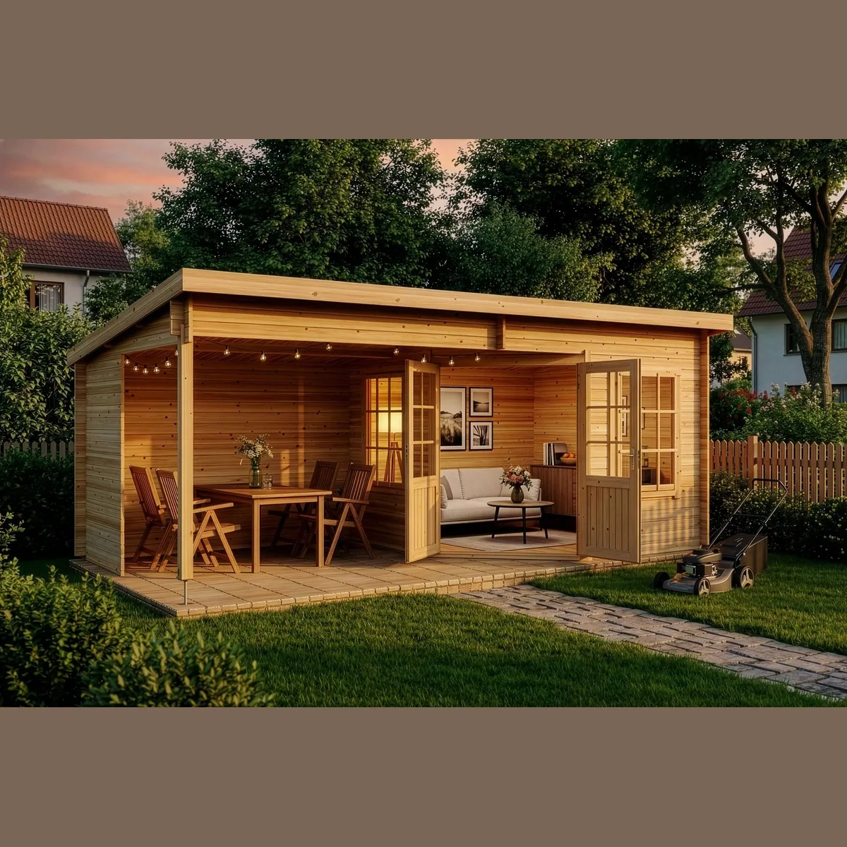 Alpholz Gartenhaus Carl, 28mm Wandstärke, Naturbelassen — Raumvolumen 35,1 m³, Doppeltür, 2 Fenster 2