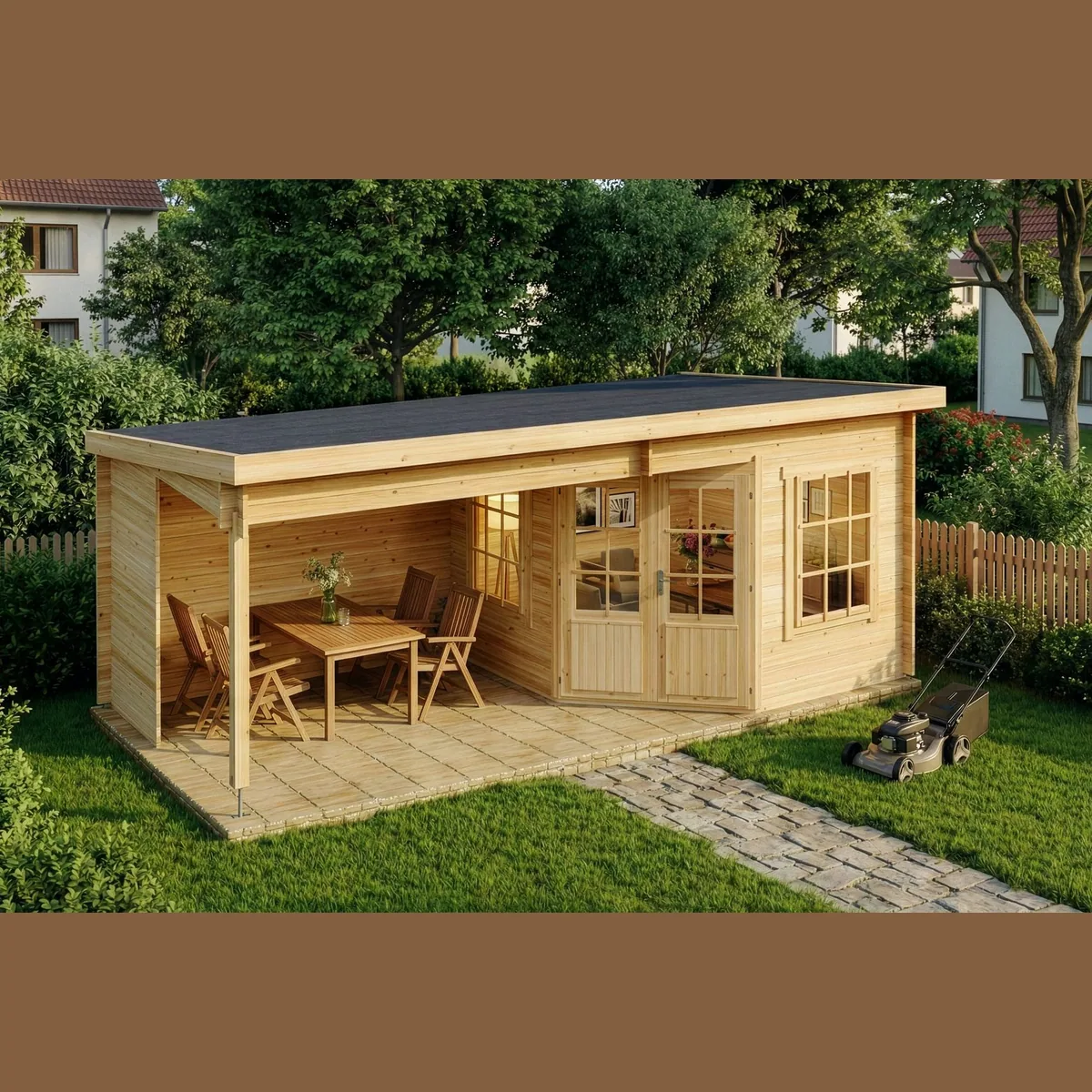 Alpholz Gartenhaus Carl, 28mm Wandstärke, Naturbelassen — Raumvolumen 35,1 m³, Doppeltür, 2 Fenster 3