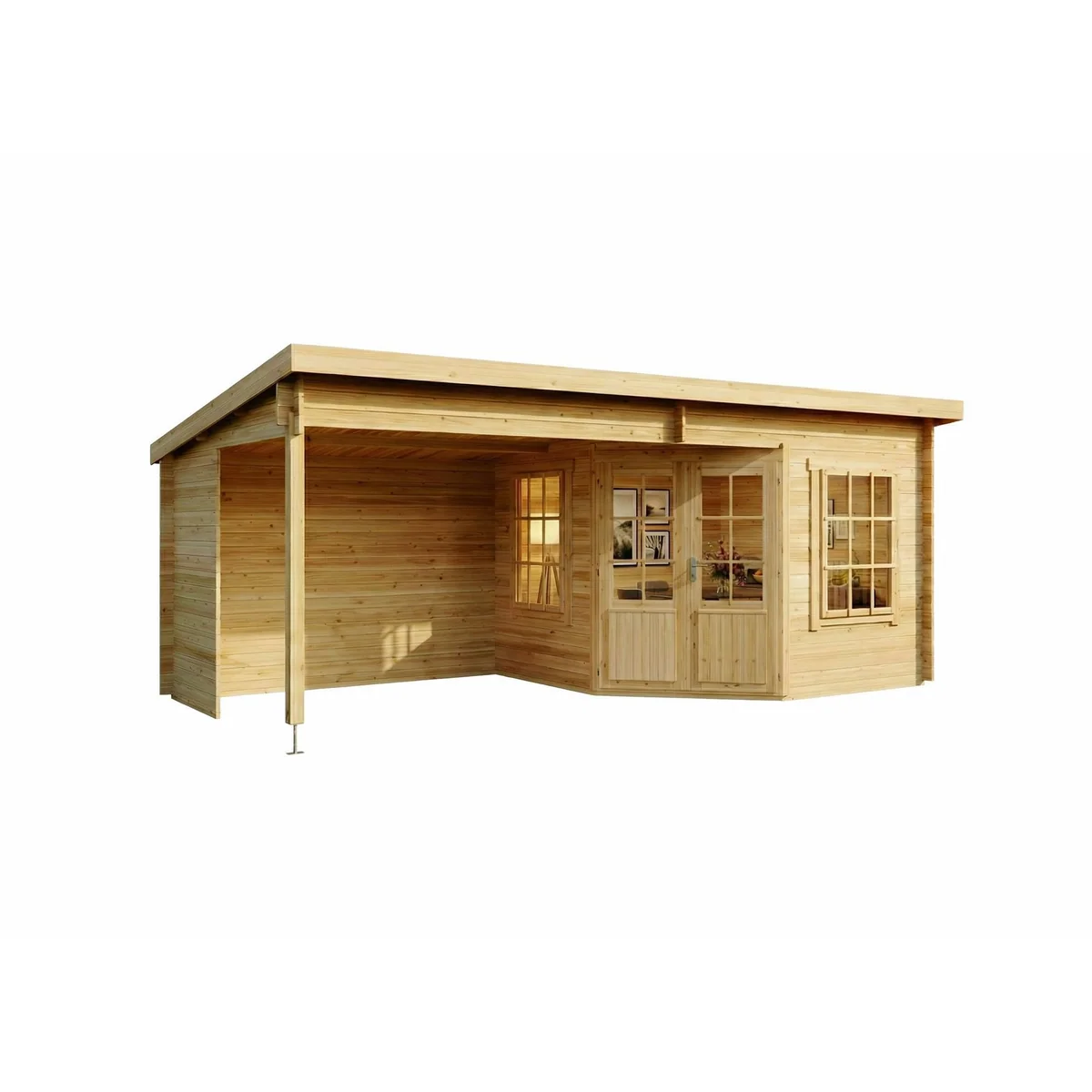 Alpholz Gartenhaus Carl, 28mm Wandstärke, Naturbelassen — Raumvolumen 35,1 m³, Doppeltür, 2 Fenster 4