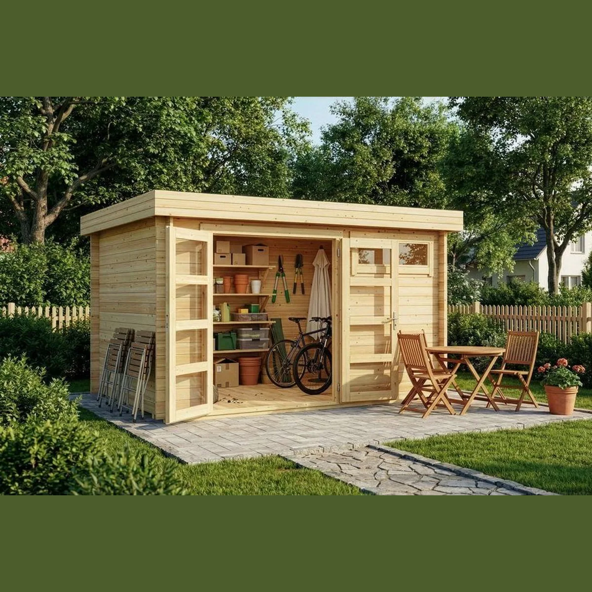 Alpholz Gartenhaus Leandro, 28 mm Wandstärke, inkl. Fußboden — großzügiger Stauraum, langlebige Materialien, modernes Design 2