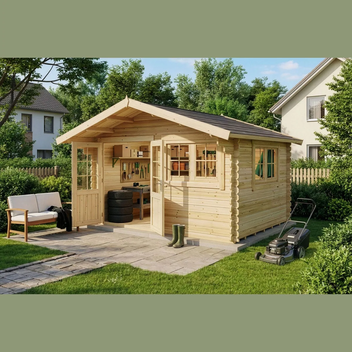 Alpholz Gartenhaus Gabriel, 28mm Wandstärke, Inkl. Fußboden, 438x367 cm 2