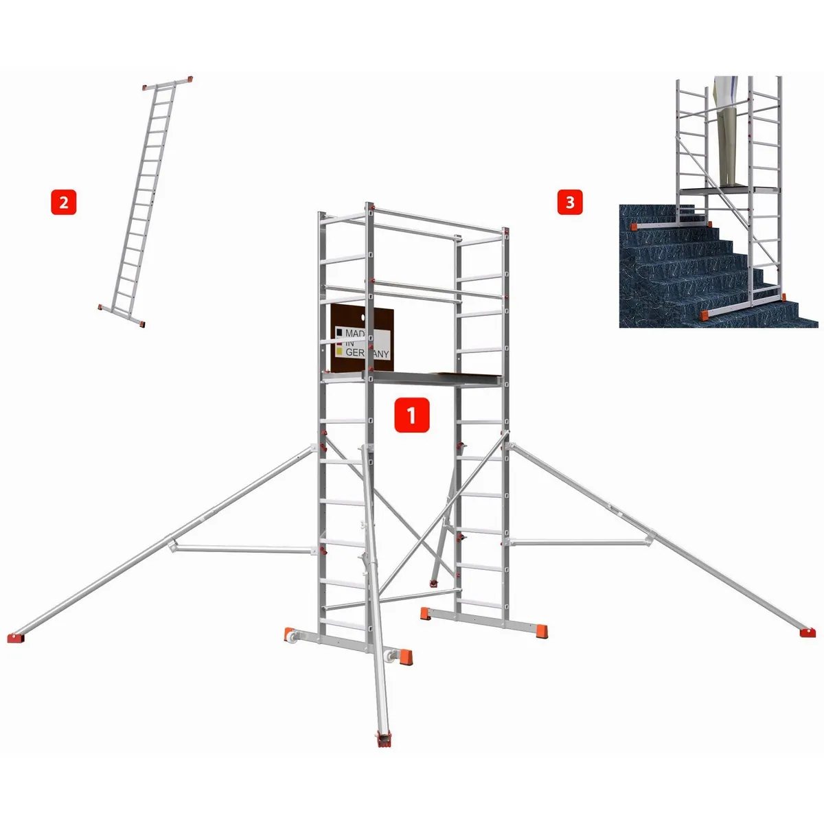 ALTEC Aluminium Fahrgerüst AluCombine 4.0, maximale Arbeitshöhe 7 Meter, werkzeuglose Montage, fahrbar