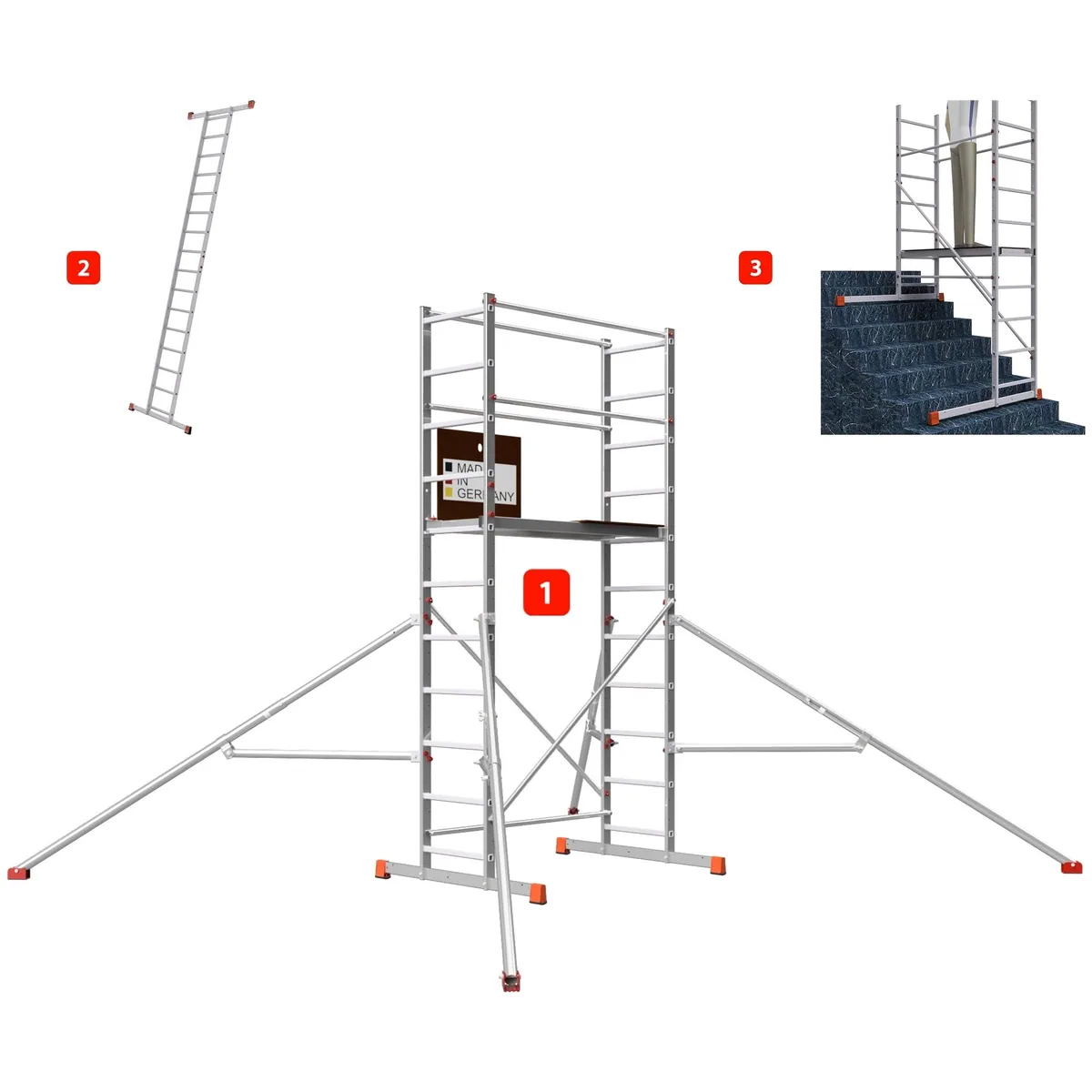 ALTEC Aluminium Arbeitsgerüst AluCombine 4.0, maximale Arbeitshöhe 7 Meter, stabiler Stand durch Dreieckausleger