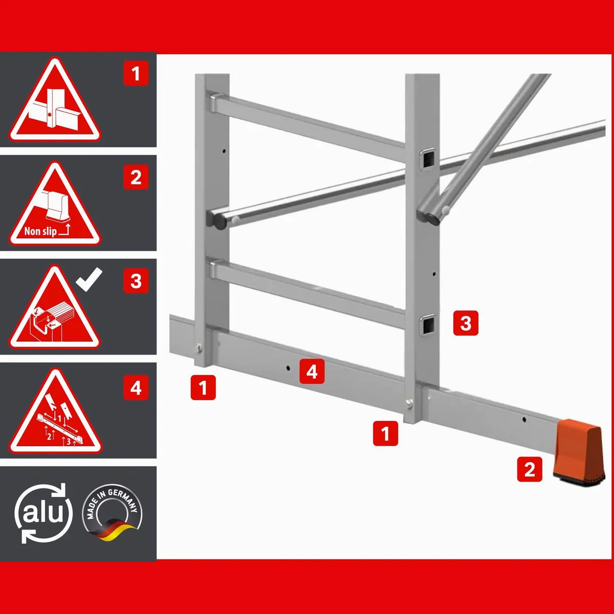 ALTEC Aluminium Arbeitsgerüst AluCombine 4.0, maximale Arbeitshöhe 7 Meter, stabiler Stand durch Dreieckausleger 3