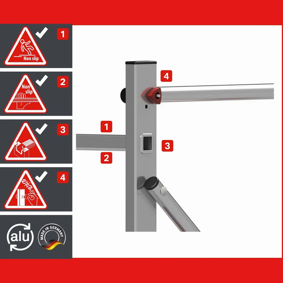 ALTEC Aluminium Arbeitsgerüst AluCombine 4.0, maximale Arbeitshöhe 7 Meter, stabiler Stand durch Dreieckausleger 4