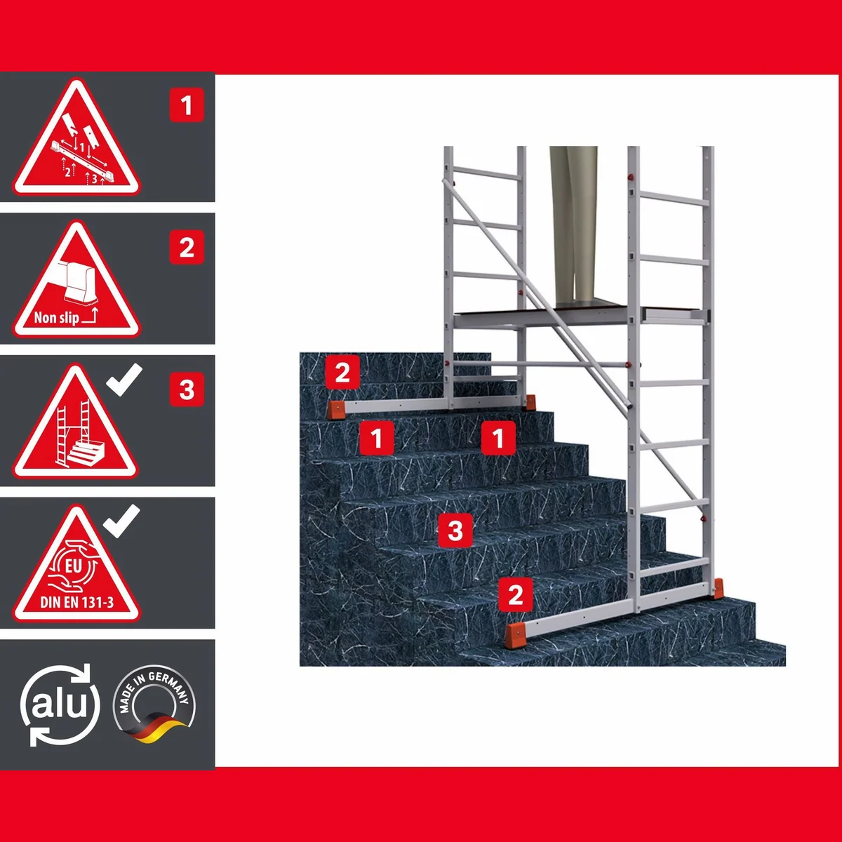 ALTEC Aluminium Arbeitsgerüst AluCombine 4.0, maximale Arbeitshöhe 7 Meter, stabiler Stand durch Dreieckausleger 5