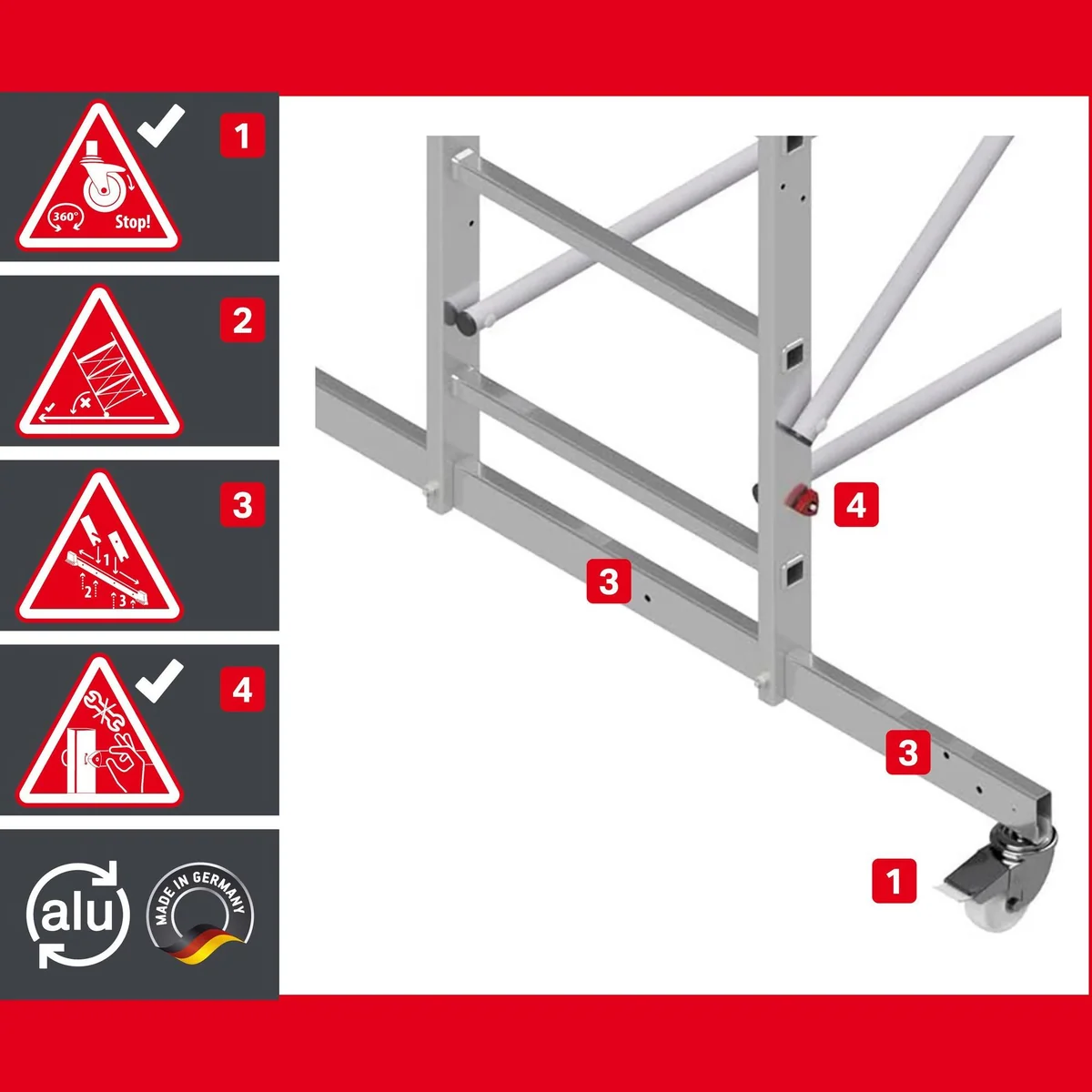ALTEC Aluminium Fahrgerüst AluCombine 3.0, maximale Arbeitshöhe 7 Meter, 4 Lenkrollen 4