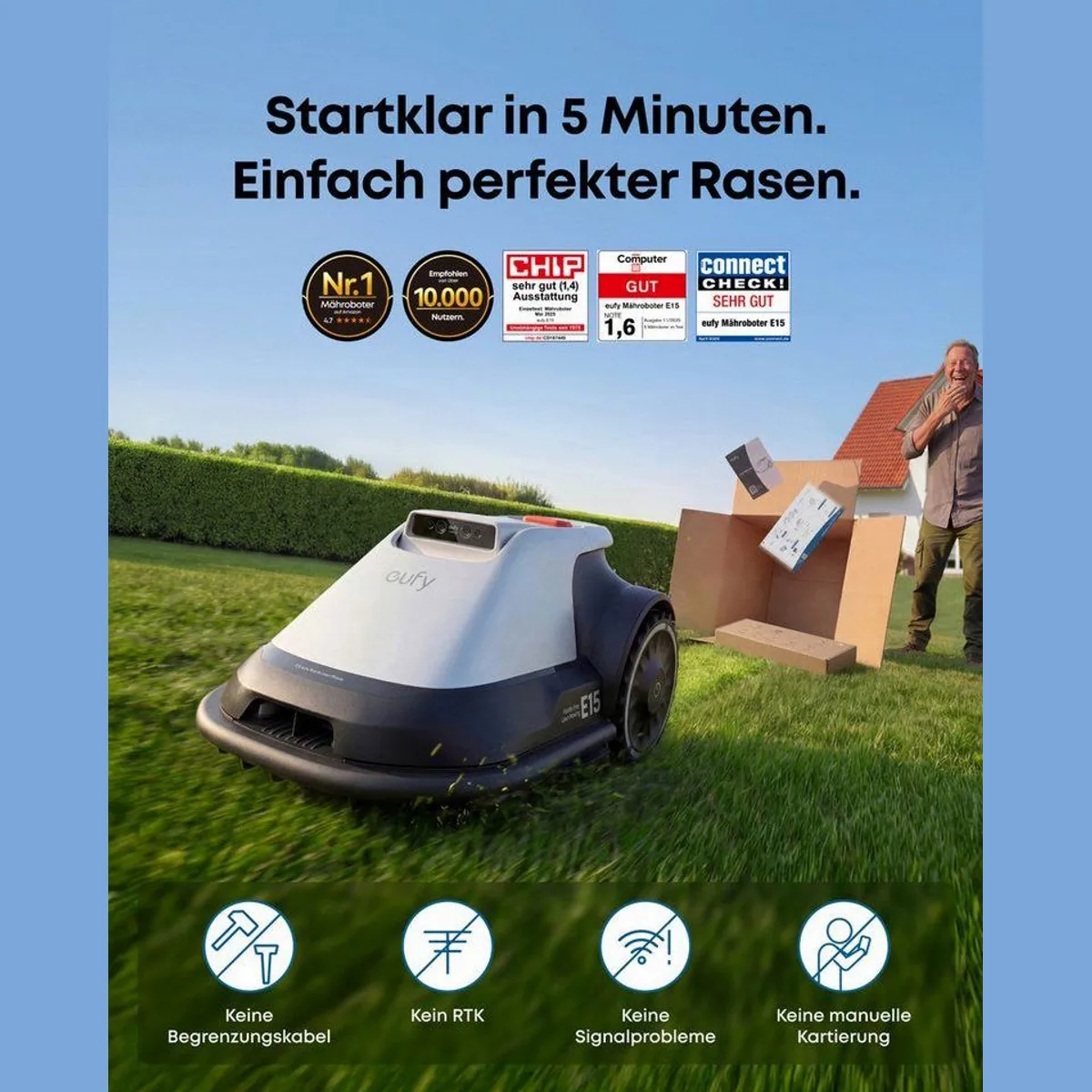 Anker eufy Rasenmähroboter E15, App-Steuerung, Regensensor, bis 800 m² Rasenfläche 5