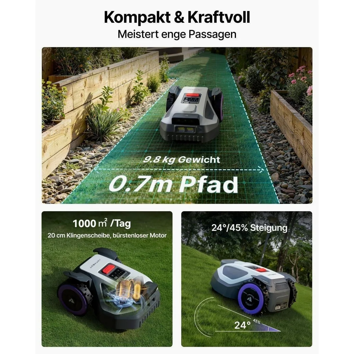 ANTHBOT M9 Mähroboter, RTK-Navigation, KI-Hinderniserkennung, bis 1200 m² 4