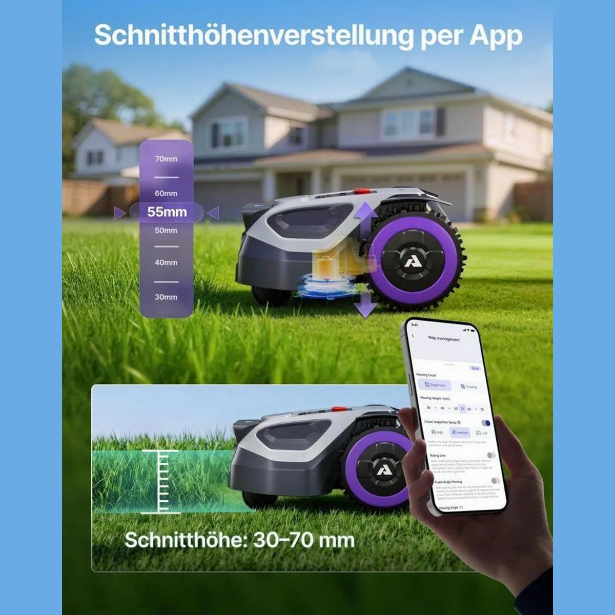 ANTHBOT M9 Mähroboter, RTK-Navigation, KI-Hinderniserkennung, automatische Rasenpflege 4