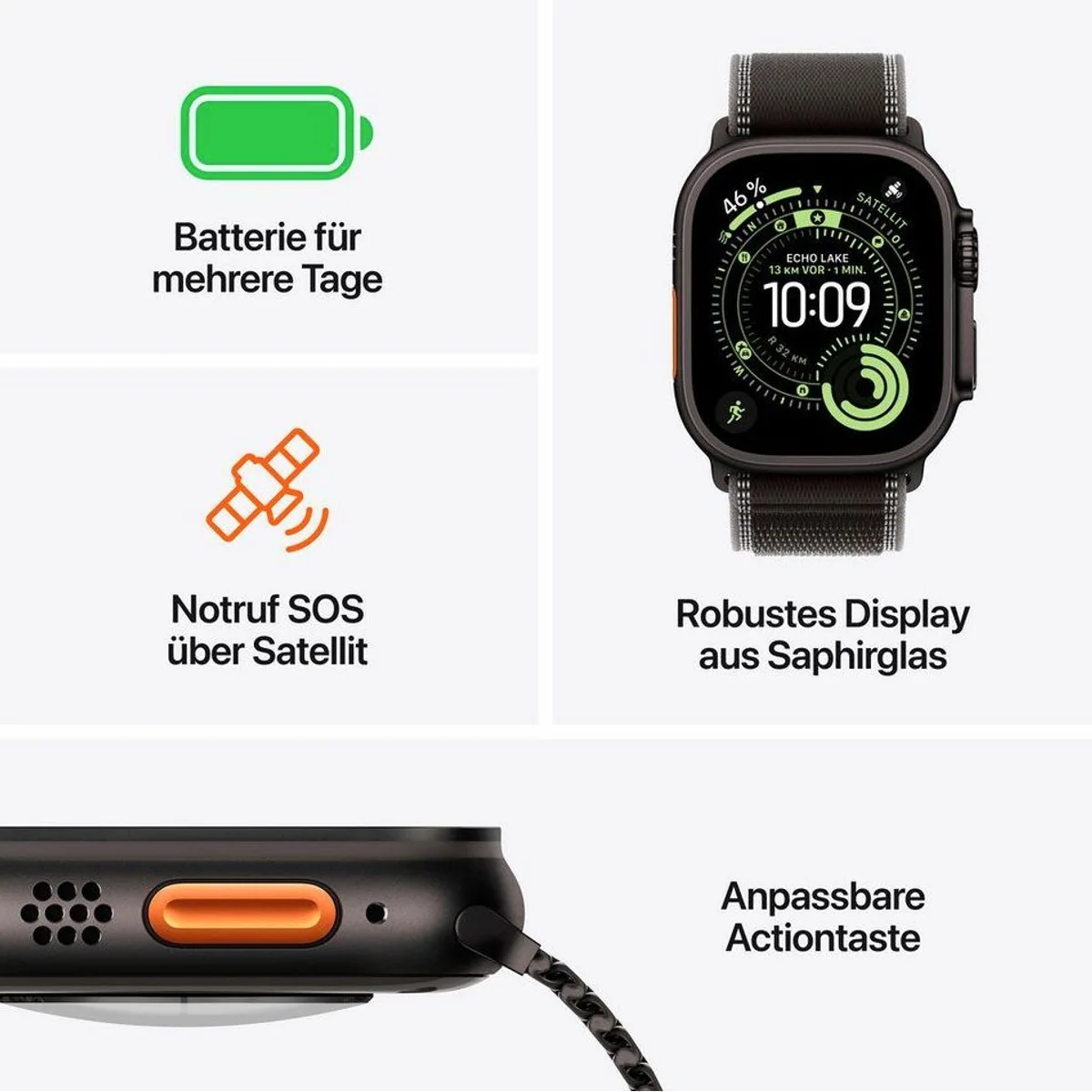 Apple Watch Ultra 3 GPS + Cellular, integrierte Satellitenkommunikation, Dual-Frequenz GPS 3