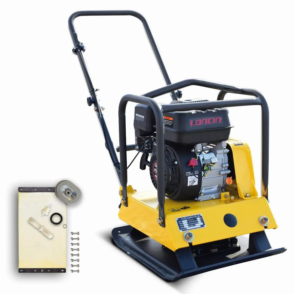 BAMATO Rüttelplatte R-100, kraftvoller 4-Takt Motor, inklusive Gummimatte und Fahrwerk