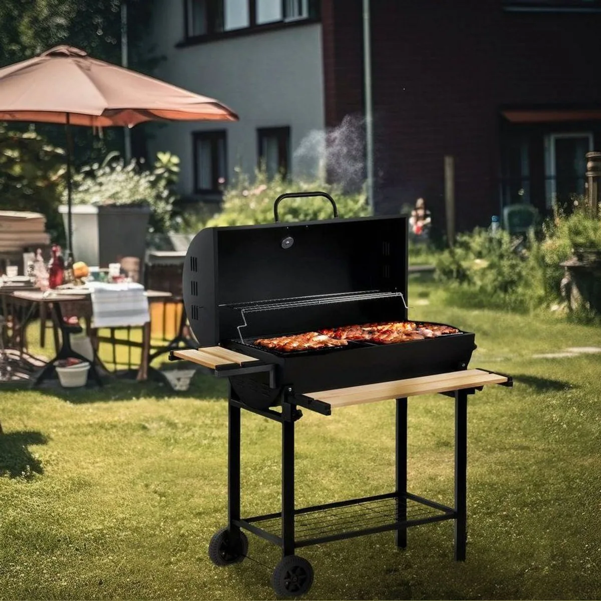 BBQ-Toro Holzkohlegrillwagen, vielseitig einsetzbar, inkl. Thermometer und Smoker-Funktion 2
