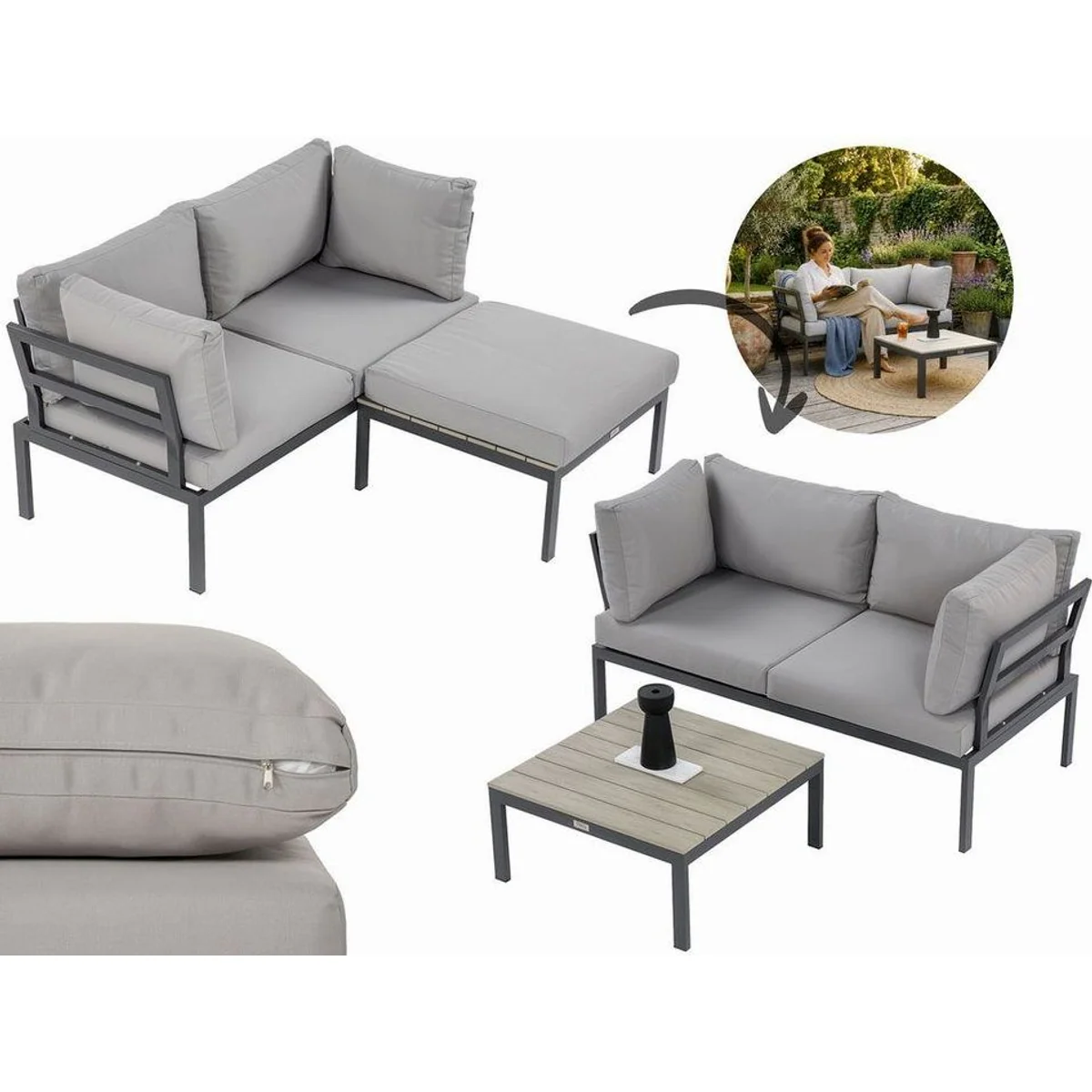 Beautysofa SANTORINI Gartenlounge-Set, modulare Flexibilität, skandinavisches Design