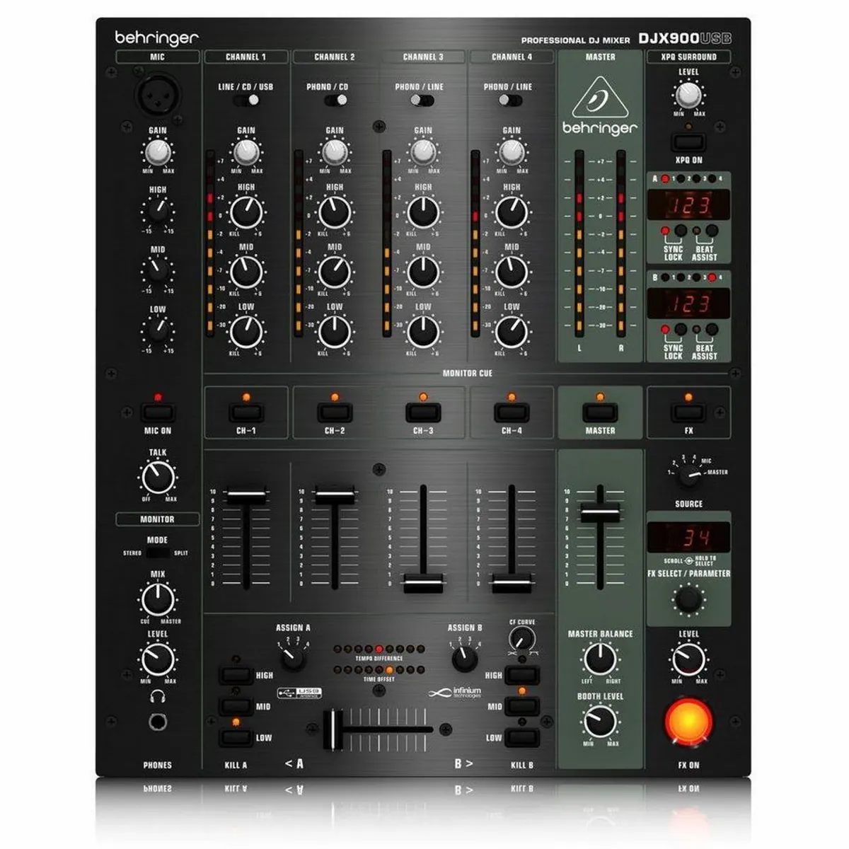 Behringer DJX900USB, 5-Kanal Mixer, USB-Audiointerface, 24-bit Effekte