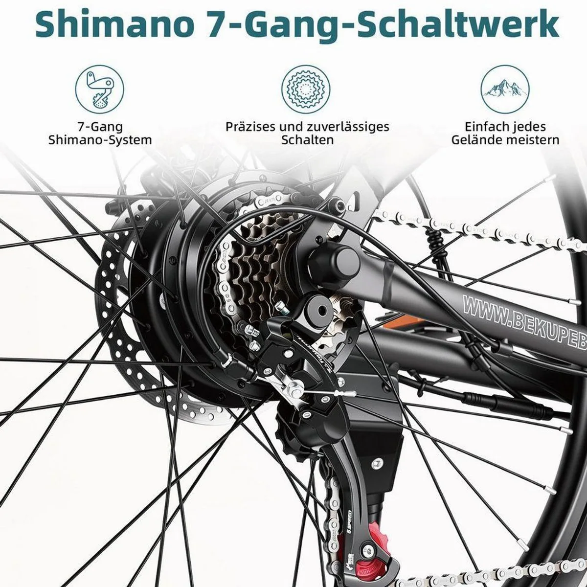 BEKUP E-Bike Cityrad V1, 522 Wh Akku, 250 W Hinterradmotor, Shimano 7-Gang 4