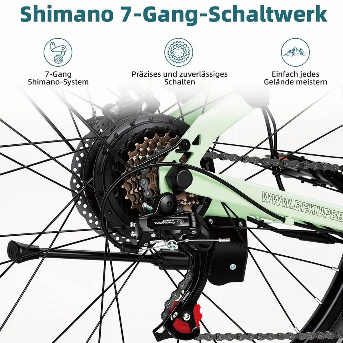 BEKUP E-Bike Cityrad, 522 Wh Akku, 250 W Heckmotor, 7-Gang Shimano Schaltung 4