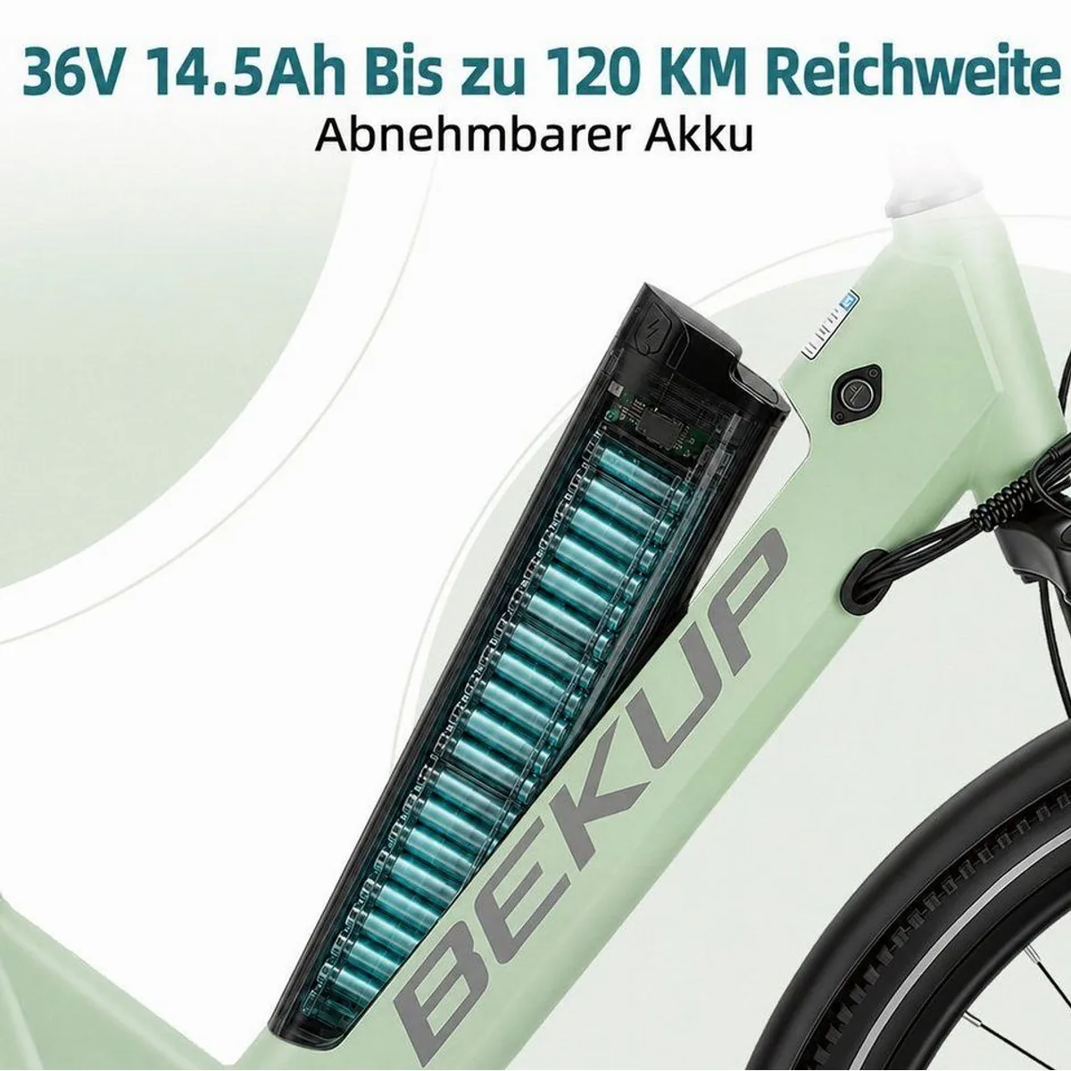BEKUP E-Bike Cityrad, 522 Wh Akku, 250 W Heckmotor, 7-Gang Shimano Schaltung 5