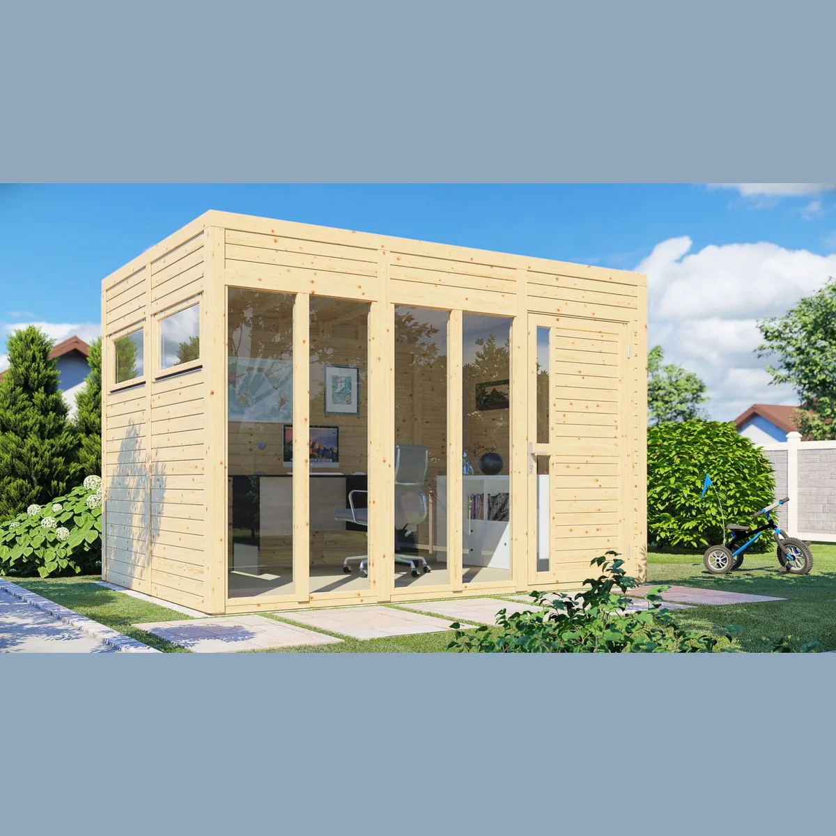 BERTILO Cubus 3 Gartenhaus, modernes Design, hohe Wände, flexible Aufbauoptionen
