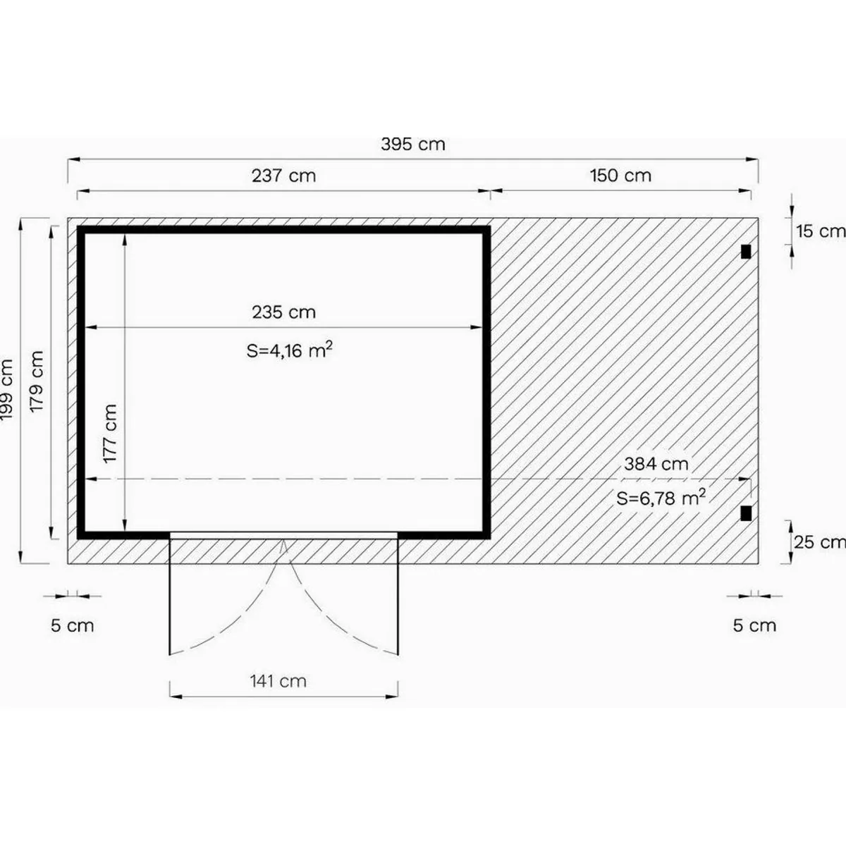 BERTILO Gartenhaus Einfach 3 Plus, 12 mm Wände, hohe Doppeltür 5