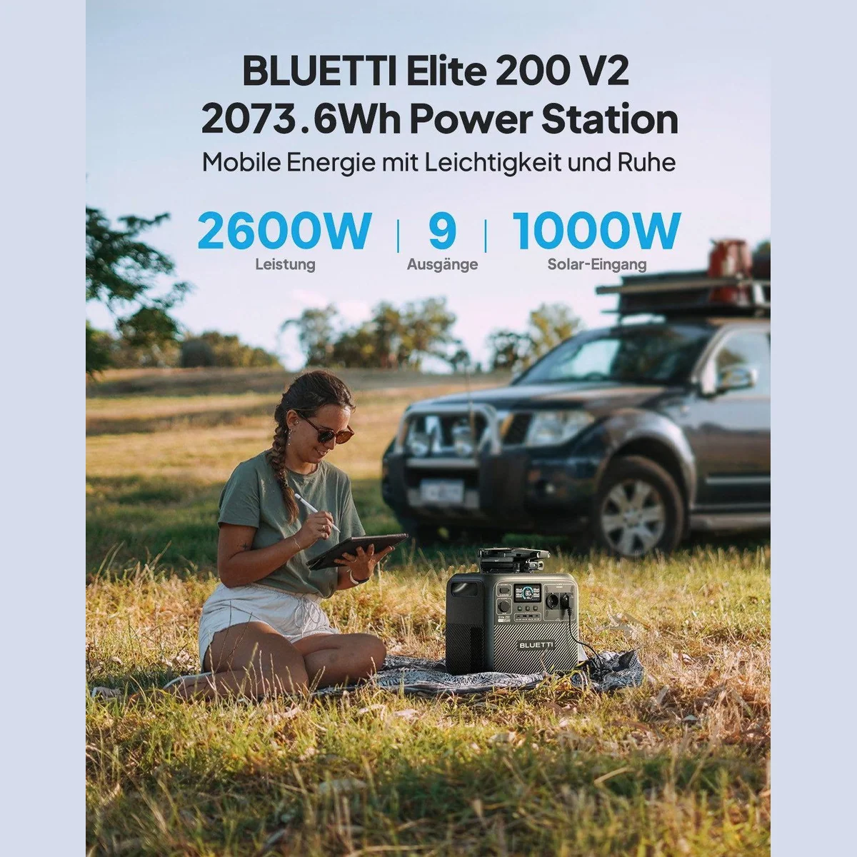 BLUETTI Elite 200 V2, Tragbare PowerStation mit 2600W AC-Ausgängen, 2073,6Wh Kapazität 2