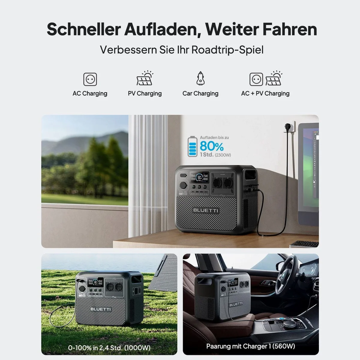 BLUETTI Elite 200 V2, Tragbare PowerStation mit 2600W AC-Ausgängen, 2073,6Wh Kapazität 4