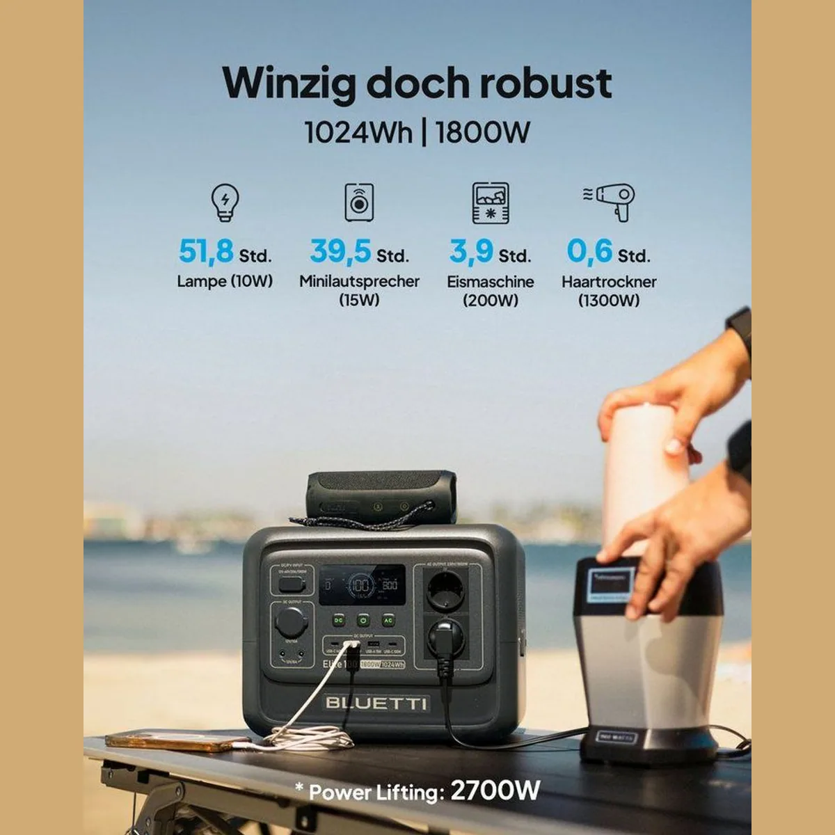 BLUETTI Elite 100 V2 Tragbare PowerStation, 1024Wh, 1800W Leistung, kompakt & vielseitig 2
