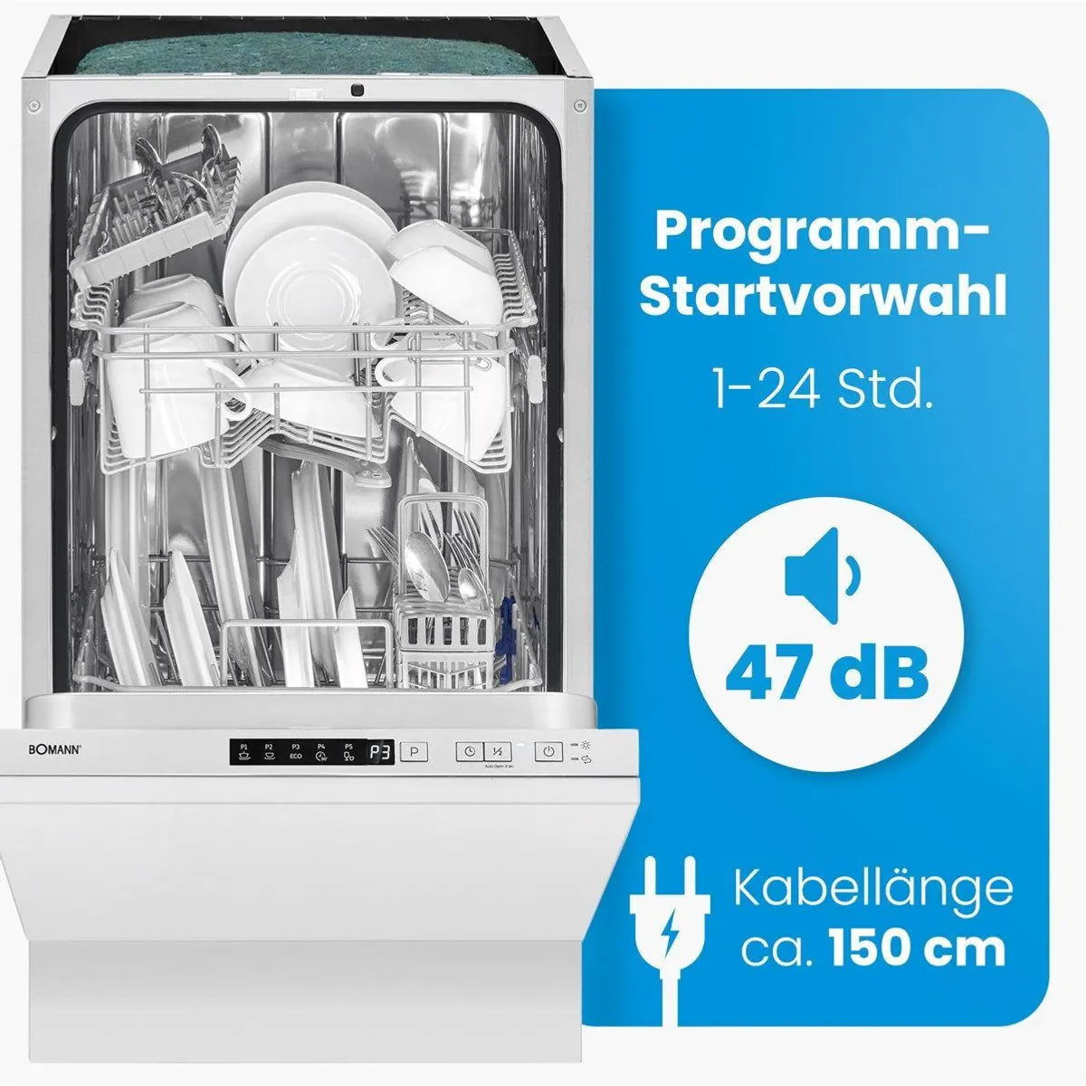 BOMANN GSPE 7420 VI Geschirrspüler, 45 cm vollintegrierbar, 10 Maßgedecke, 5 Programme 4