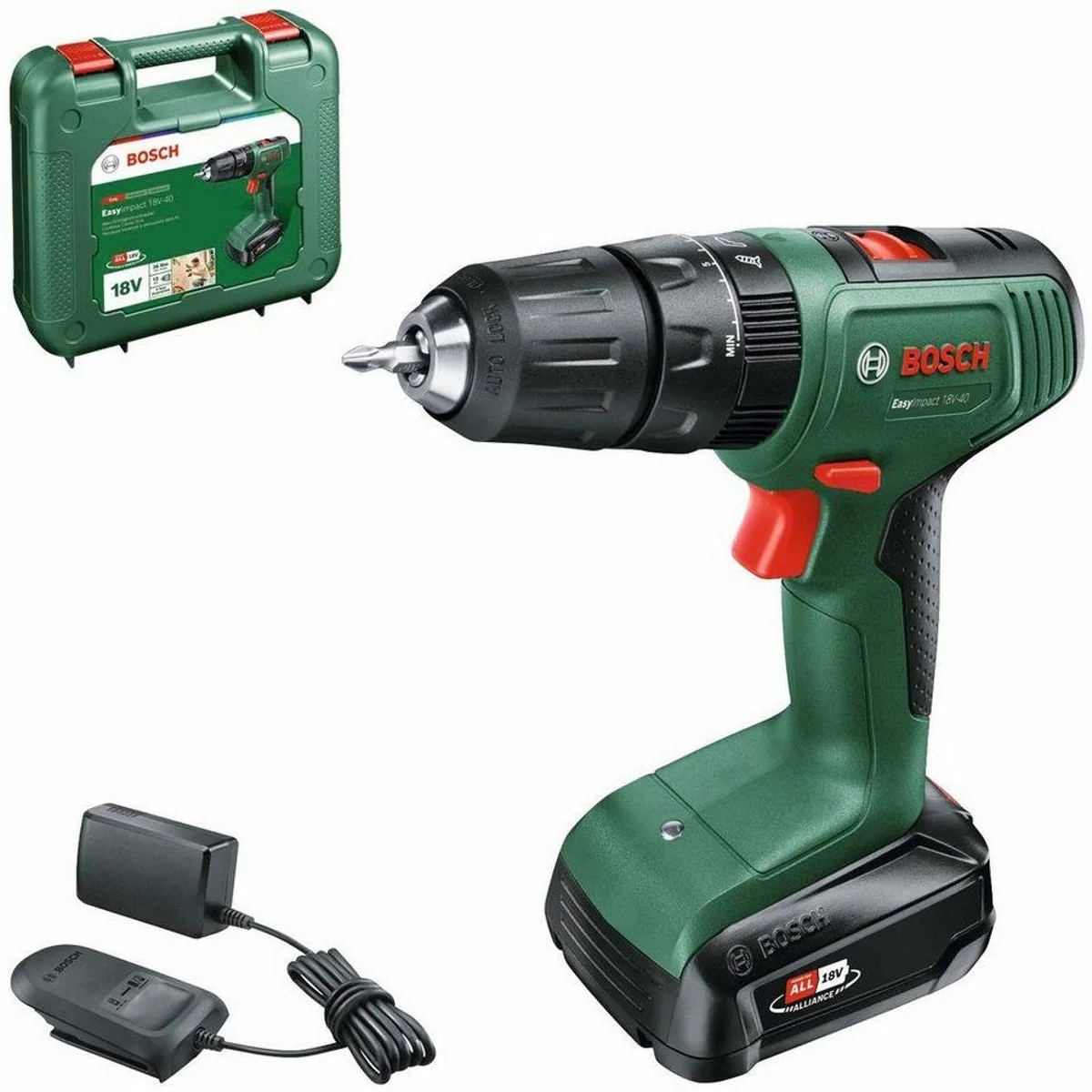 Bosch Home & Garden EasyImpact 18V-40, vielseitiger Akku-Schlagbohrschrauber mit umfangreichem Zubehör