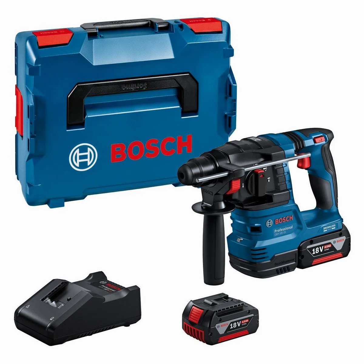 Bosch Professional GBH 18V-22, Akku-Bohrhammer mit SDS plus, inkl. 2x 4,0 Ah Akkus und Schnellladegerät