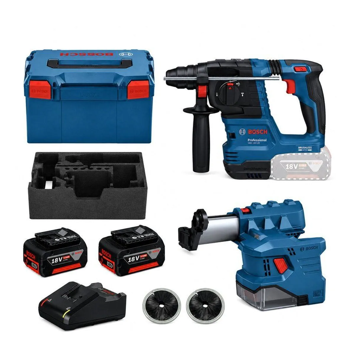BOSCH Akku-Kombibohrhammer GBH 18V-22, hohe Effizienz und Flexibilität — inkl. 2x 4 Ah Akku