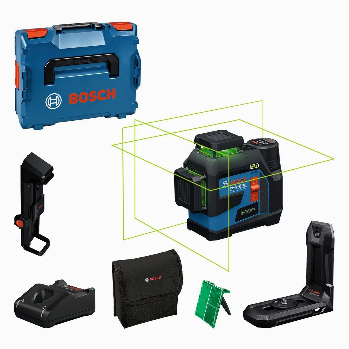 Bosch Professional GLL 12V-100-33 CG, drei 360°-Laserlinien, IP65 Schutz, inkl. Akku