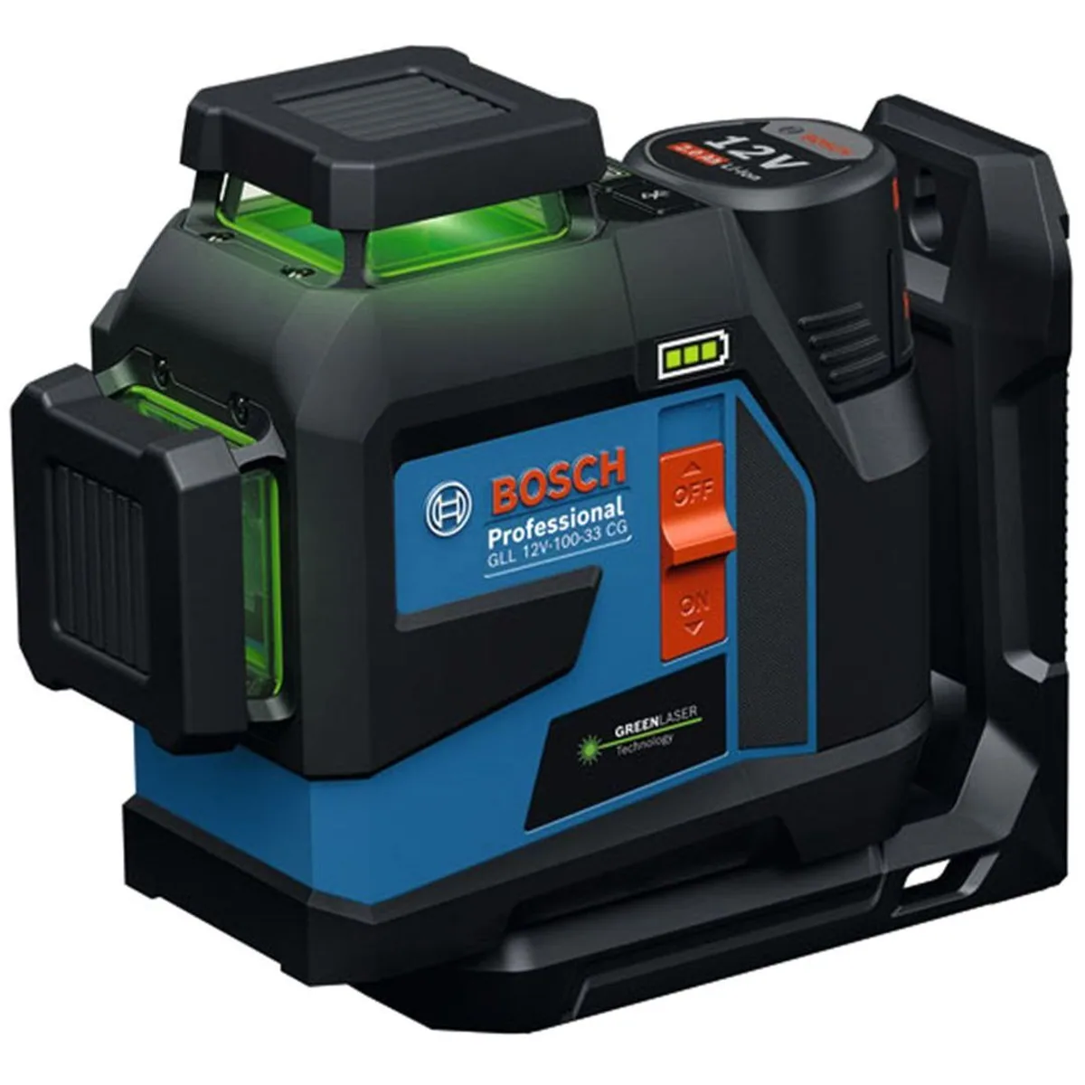 Bosch Professional GLL 12V-100-33 CG, drei 360°-Laserlinien, IP65 Schutz, inkl. Akku 3