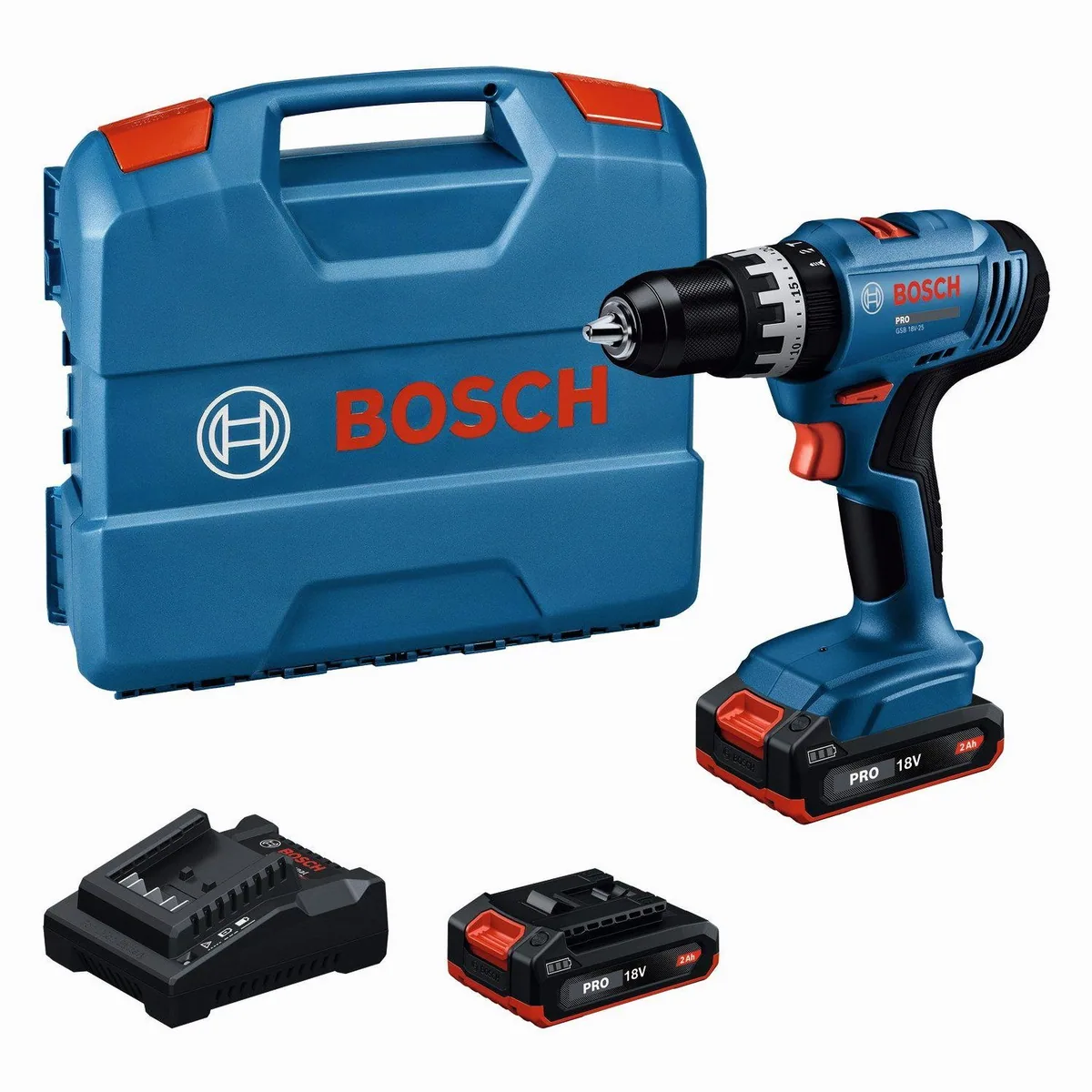 Bosch Professional GSB 18V-25, Akku-Schlagbohrschrauber mit 2 Akkus und Ladegerät