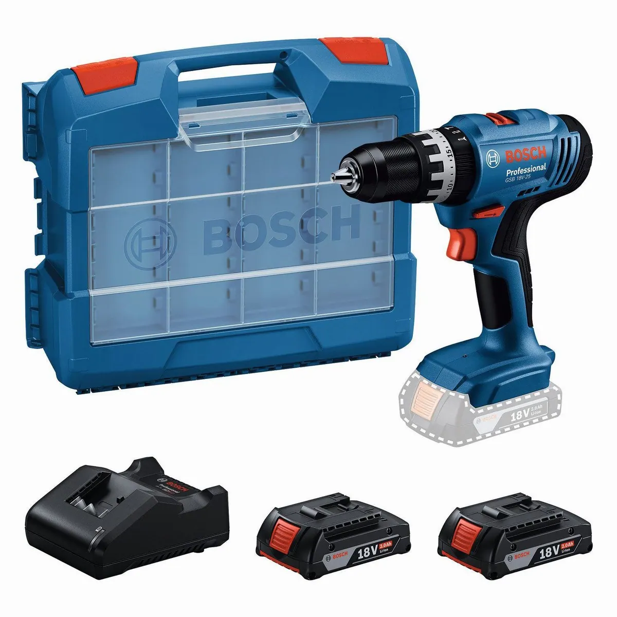 Bosch Professional GSB 18V-25, Akku-Schlagbohrschrauber, hohe Leistung, vielseitig einsetzbar, inkl. 2 Akkus
