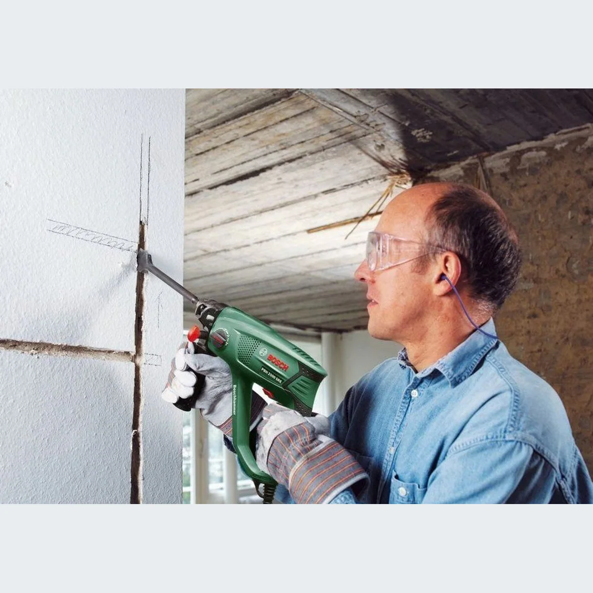 Bosch Home & Garden Bohrhammer PBH 2500 SRE, kraftvoller 600-W-Motor, vielseitige Meißelfunktion 3