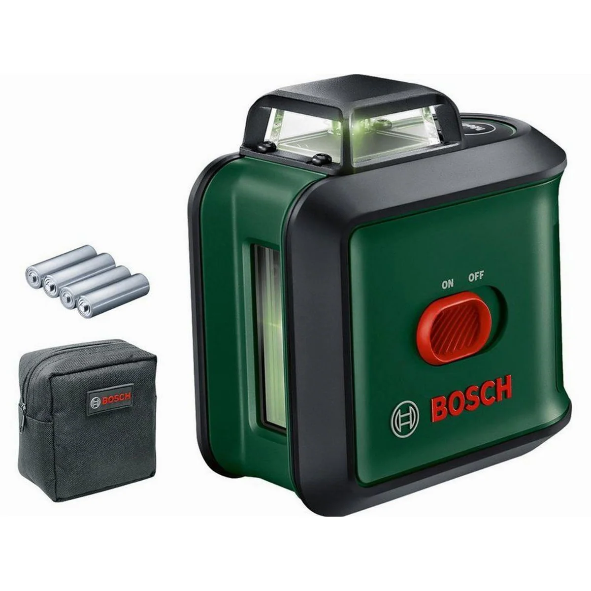 BOSCH Kreuzlinienlaser UniversalLevel 360, präzise Nivellierung, grüne Laserlinien, Selbstnivellierung