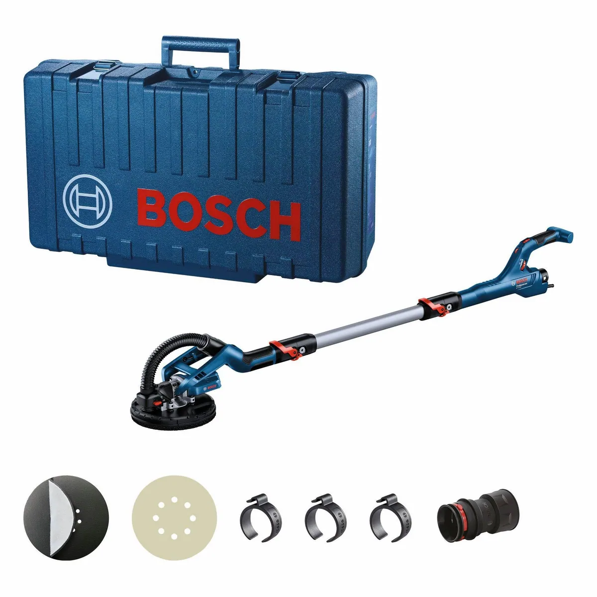Bosch Professional GTR 55-225 Trockenbauschleifer, ergonomischer Zusatzhandgriff, integrierte Deckenansaugfunktion