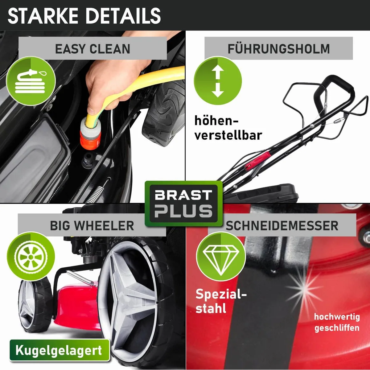BRAST Benzinrasenmäher 4,76PS RED LINE, Antrieb, 46 cm Schnittbreite, TÜV geprüft 2