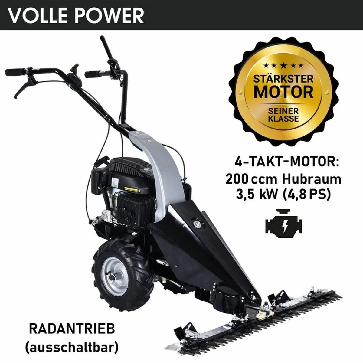 BRAST Benzin Balkenmäher 38200, kraftvoller 4-Takt Motor, 97 cm Schnittbreite, Luftbereifung 3