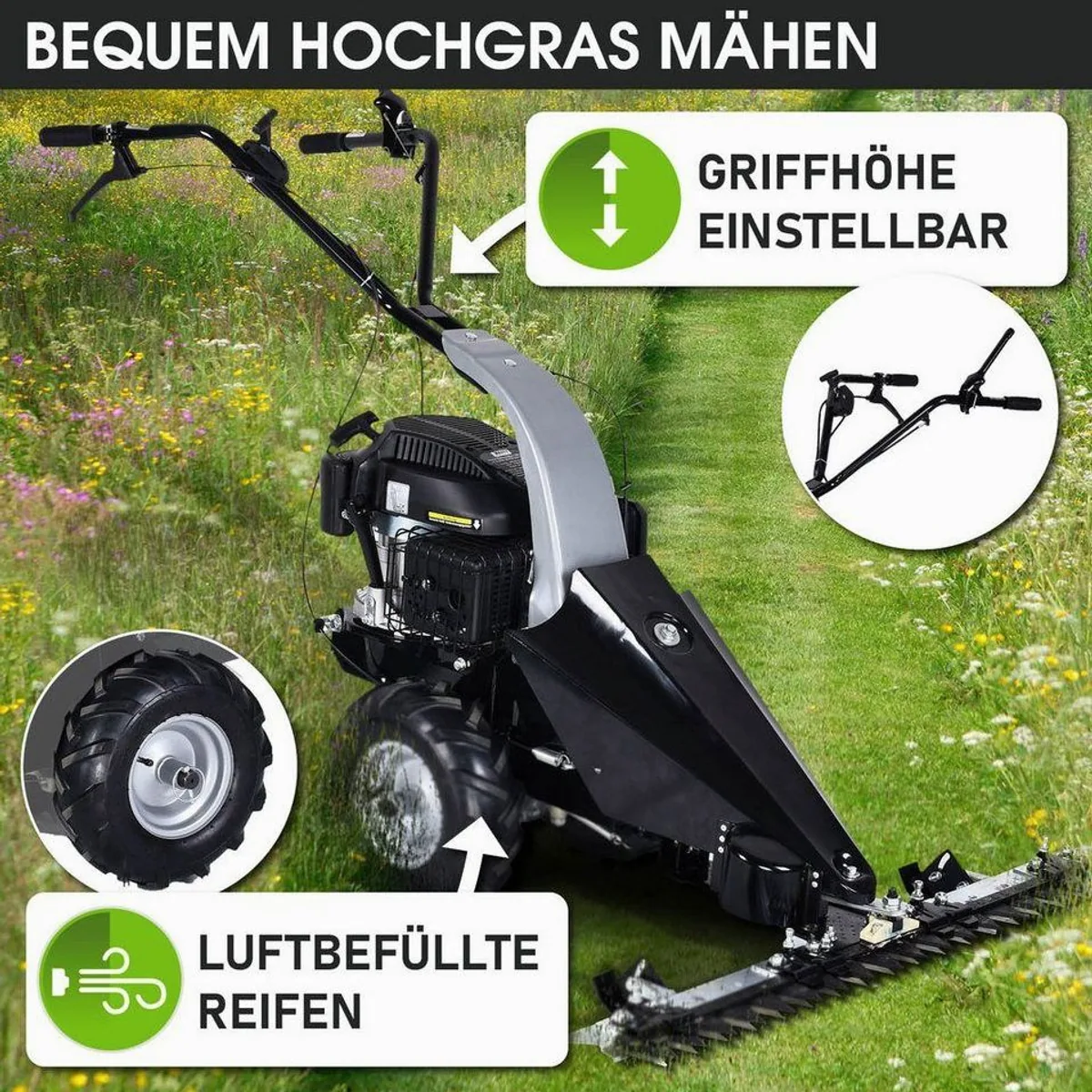 BRAST Benzin Balkenmäher 38200, kraftvoller 4-Takt Motor, 97 cm Schnittbreite, Luftbereifung 5