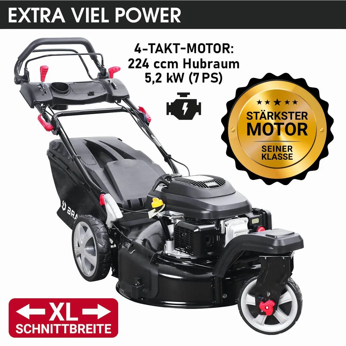 BRAST Benzinrasenmäher Trike, 5,2kW Motor, 53 cm Schnittbreite, 4in1-Funktion 3