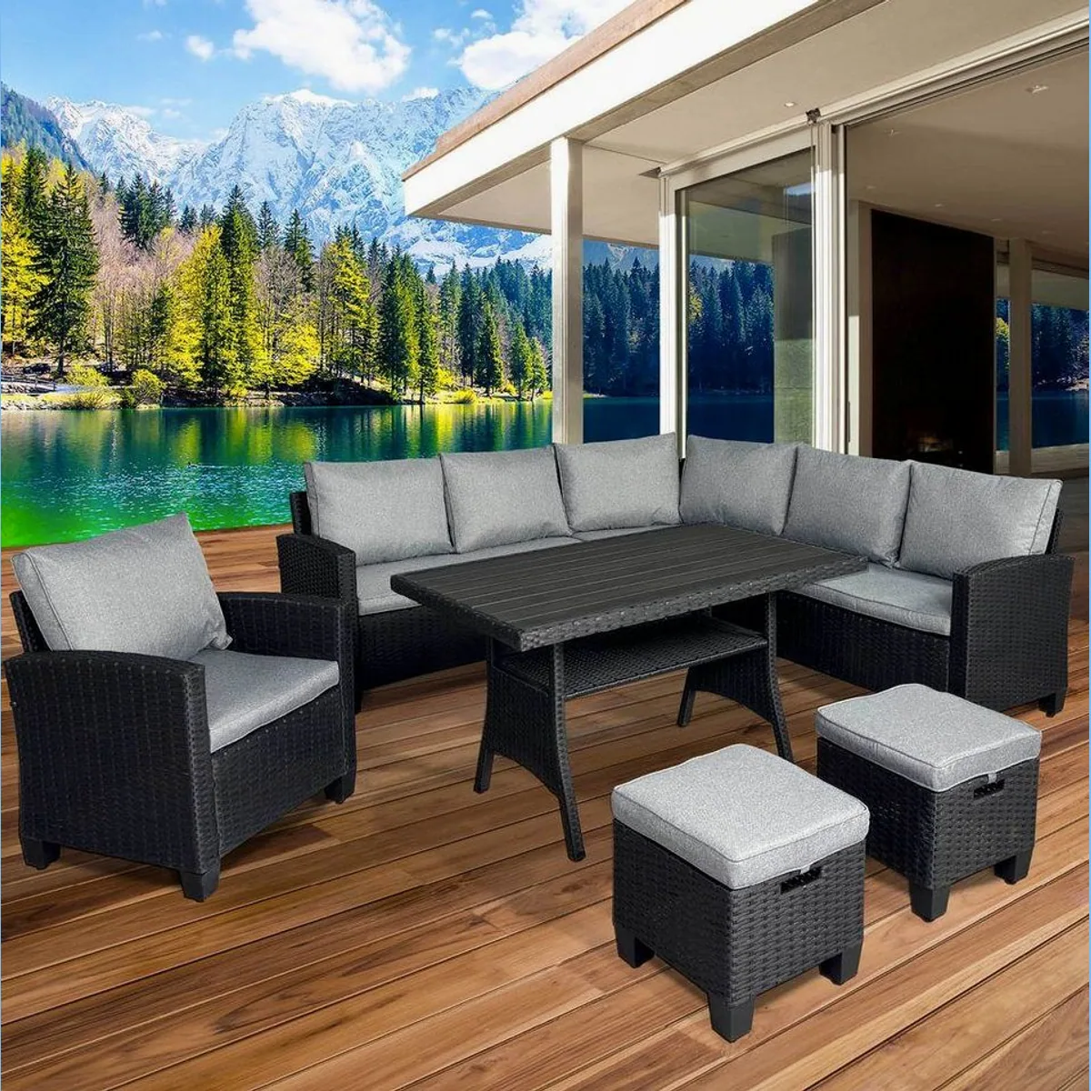 BRAST Gartenlounge-Set Hacienda, TÜV-geprüft, bis zu 10 Personen, inkl. Kissen & Abdeckung
