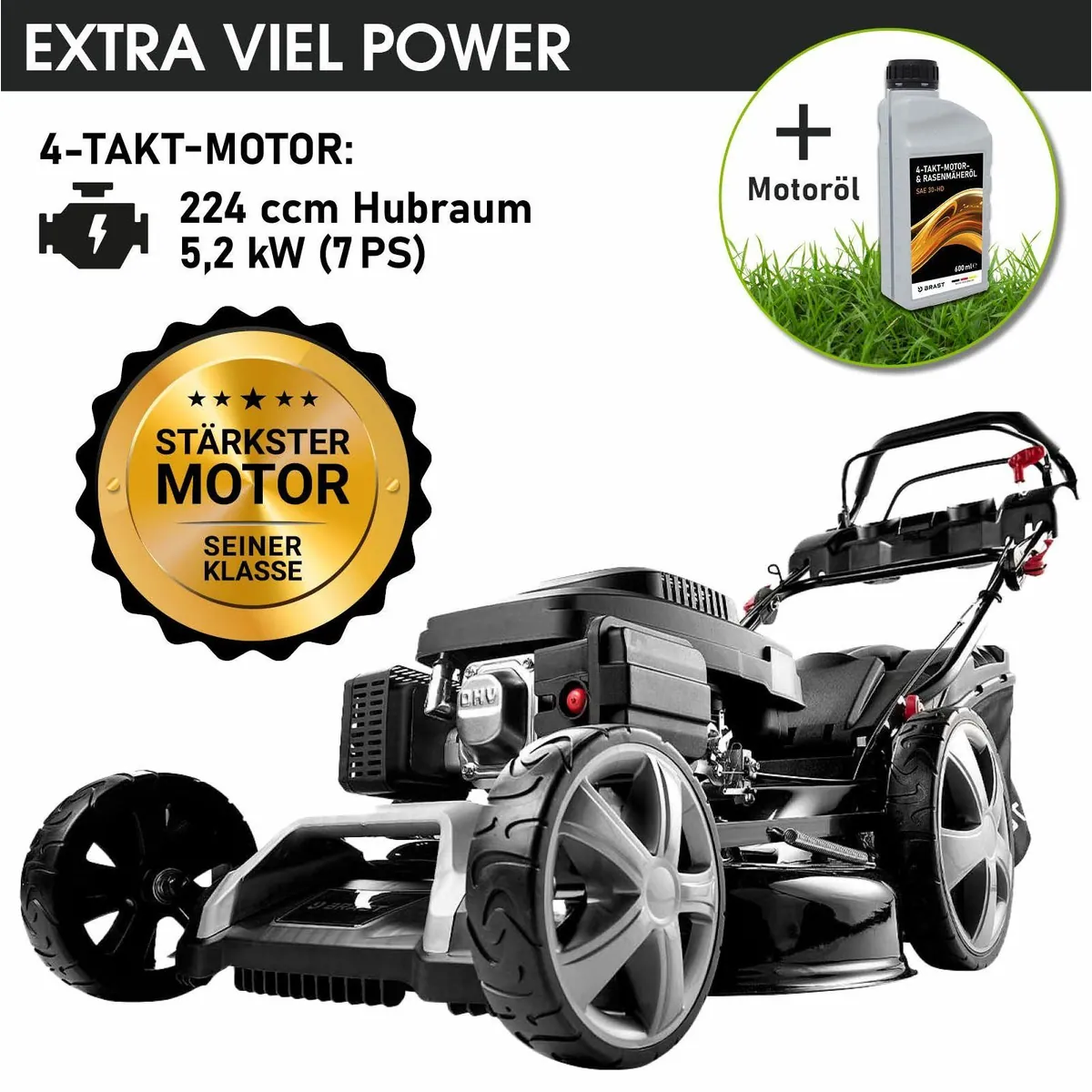 BRAST Benzinrasenmäher 55 cm, 5,2 kW Motor, 4in1 Mähfunktion 3