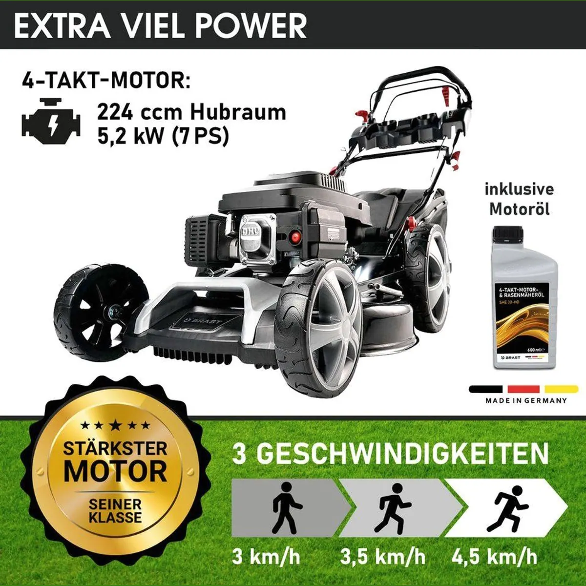 BRAST Benzinrasenmäher 22224, 55 cm Schnittbreite, 5,2 kW Leistung, TÜV-zertifiziert 3